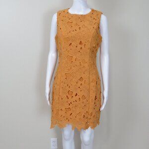 VICI Floral Lace Overlay Lined Sleeveless Sheath Dress Sz MEDIUM Orange